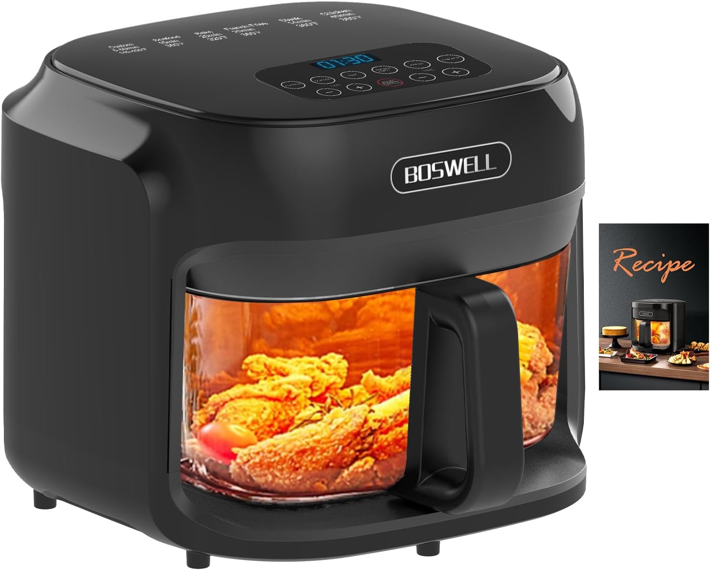 GHLLW 7.5-Quart Glass Bowl Air Fryer with 6 Presets