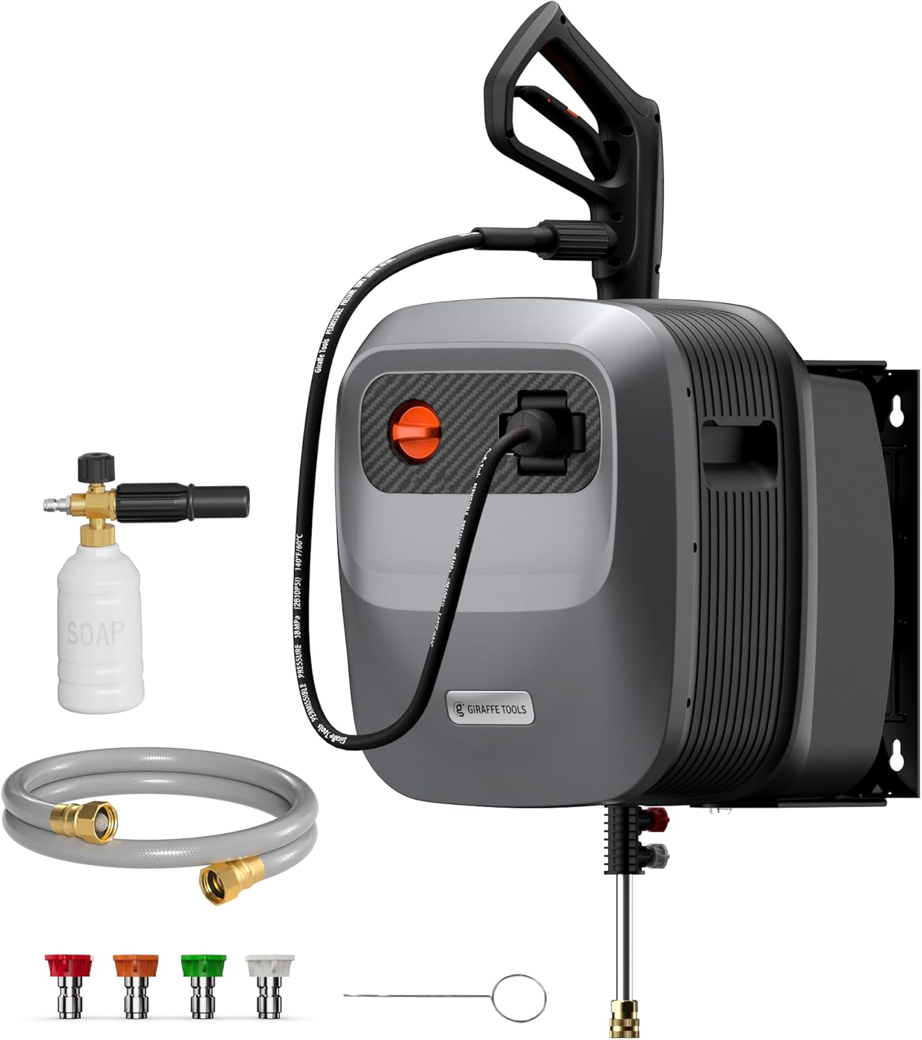 GHLLW Wall-Mounted Retractable Pressure Washer with 65-Foot Hose