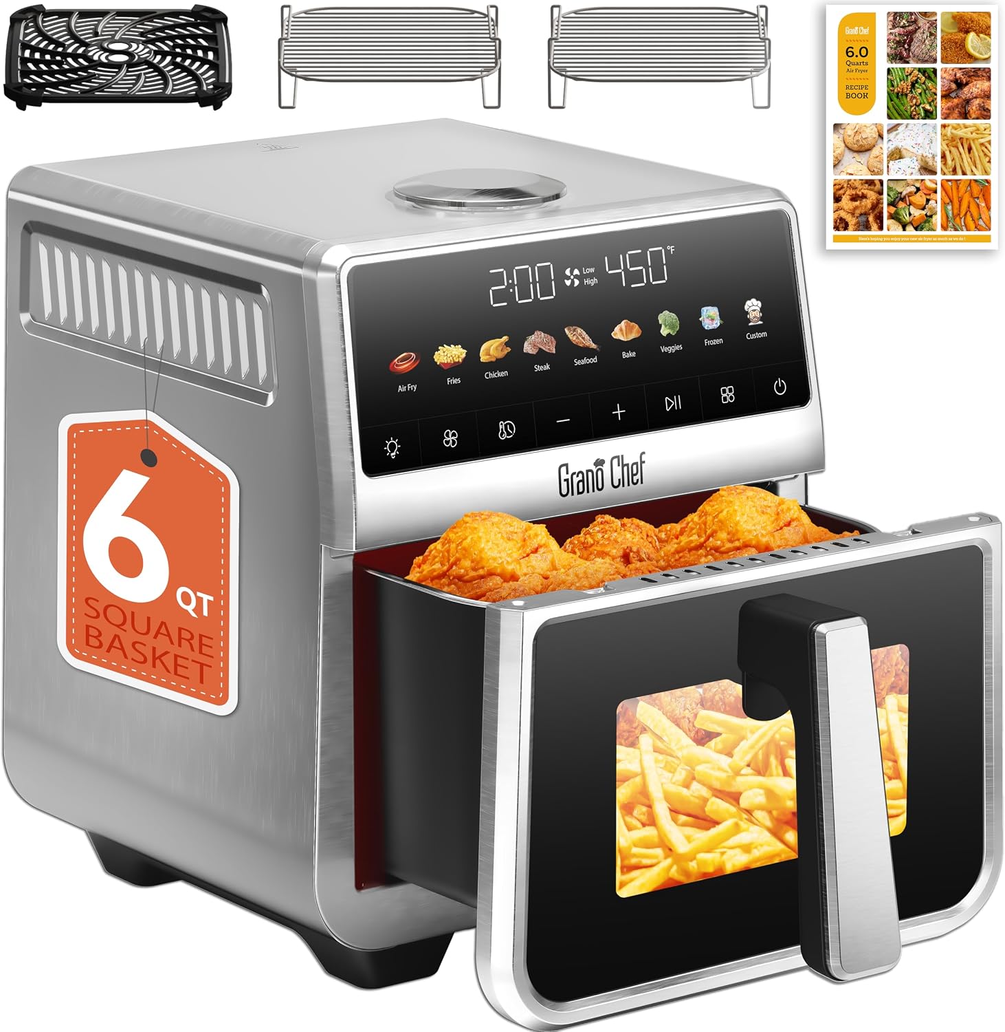 GHLLW 6-Quart Stainless Steel Ceramic Air Fryer